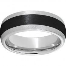 Serinium Domed Band with Black CeramicInlay and Stone Finish
