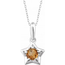 14K White 3 mm Round November Youth Star Birthstone 15 Necklace