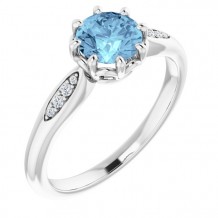 14K White Aquamarine & .04 CTW Diamond Ring