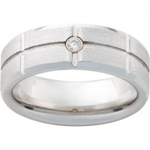 Serinium Beveled Edge Band with one .06 Brilliant Round Diamond and Stone Finish