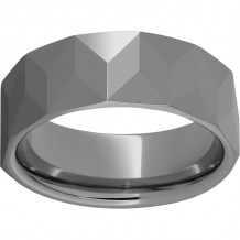 Rugged Tungsten  8mm Band with Angled Facets and Polished Finish