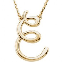 14K Yellow Script Initial E 16 Necklace