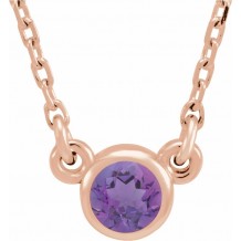 14K Rose 4 mm Round Amethyst Bezel-Set Solitaire 16 Necklace