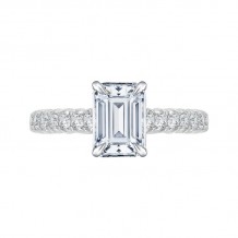 Shah Luxury 14K White Gold Emerald Cut Diamond Cathedral Style Engagement Ring with Euro Shank (Semi-Mount)