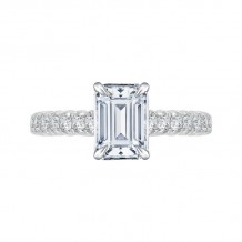 Shah Luxury 14K White Gold Emerald Cut Diamond Cathedral Style Engagement Ring with Euro Shank (Semi-Mount)