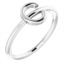 14K White Initial C Ring