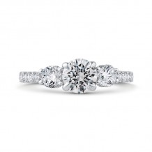 Shah Luxury 14K White Gold Round Diamond Three-Stone Plus Engagement Ring with Round Shank (Semi-Mount)