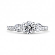 Shah Luxury 14K White Gold Round Diamond Three-Stone Plus Engagement Ring with Round Shank (Semi-Mount)