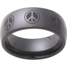 Black Diamond Ceramic Domed Band with Peace Sign Laser Engraving