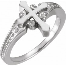 14K White 13 mm Cross Ring