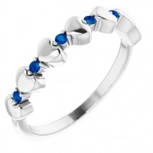 14K White Blue Sapphire Stackable Heart Ring