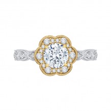 Shah Luxury 14K Tow-Tone Gold Round Cut Diamond Floral Halo Engagement Ring (Semi-Mount)