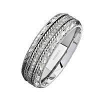 14k White Gold Detailed Pave Round Diamond Men's Band