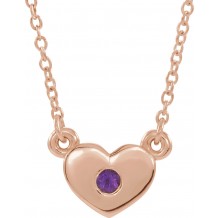 14K Rose Amethyst Heart 16 Necklace