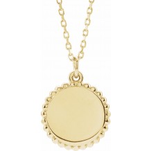 14K Yellow Engravable Beaded Disc 16-18 Necklace