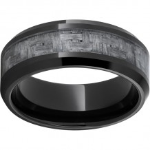 Black Diamond Ceramic Beveled Edge Band with Silver Carbon Fiber Inlay
