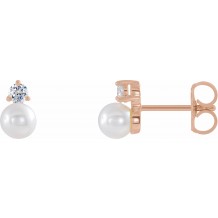 14K Rose Freshwater Cultured Pearl & 1/8 CTW Diamond Earrings