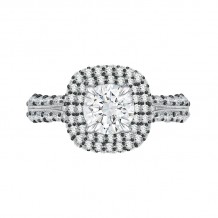 Shah Luxury 14K White Gold with Black Rhodium Tips Round Diamond Double Halo Engagement Ring (Semi-Mount)