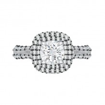 Shah Luxury 14K White Gold with Black Rhodium Tips Round Diamond Double Halo Engagement Ring (Semi-Mount)