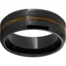 Black Diamond Ceramic Beveled Edge Band with Bourbon Barrel Aged Inlay and Grain Finish