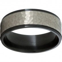 Black Zirconium Flat Band with Grooved Edges and Hammer Finish