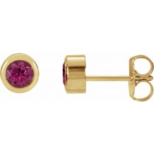 14K Yellow 4 mm Round Genuine Pink Tourmaline Birthstone Earrings