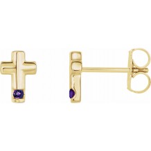 14K Yellow Amethyst Cross Earrings