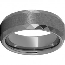 Rugged Tungsten  8mm Faceted Beveled Edge Band with Stone Finish