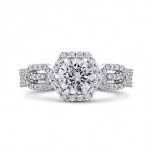 Shah Luxury 14K White Gold Round Diamond Hexagon Shape Halo Engagement Ring (Semi-Mount)
