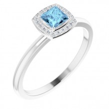 14K White Aquamarine & .05 CTW Diamond Ring