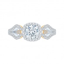 Shah Luxury 14K Tow-Tone Gold Round Diamond Halo Engagement Ring with Split Shank (Semi-Mount)