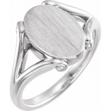 14K White 13x9 mm Oval Signet Ring