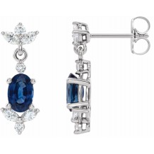 14K White Blue Sapphire &  1/3 CTW Diamond Earrings