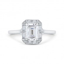 Shah Luxury Emerald Cut Diamond Engagement Ring with Round Shank In 18K White Gold (Semi-Mount)