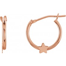 14K Rose Hinged Hoop Earrings with Star