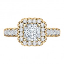 Shah Luxury 14K Yellow Gold Princess Diamond Halo Engagement Ring (Semi-Mount)