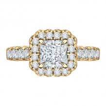 Shah Luxury 14K Yellow Gold Princess Diamond Halo Engagement Ring (Semi-Mount)