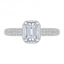 Shah Luxury 14K White Gold Emerald Cut Diamond Halo Engagement Ring (Semi-Mount)