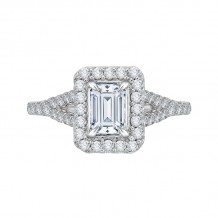 Shah Luxury 14K White Gold Emerald Cut Diamond Halo Engagement Ring with Split Shank (Semi-Mount)