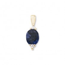 14K Yellow Gold 10X8 Oval Iolite 2X .04ct Diamond Pendant