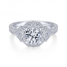 Gabriel & Co. 14k White Gold Art Deco Halo Engagement Ring