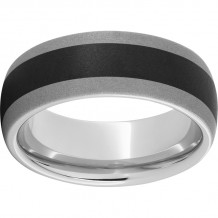 Serinium Domed Band with Black CeramicInlay and Sandblast Finish