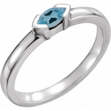 14K White Aquamarine Marquise Stackable Family Ring