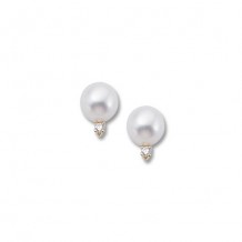 14K Yellow Gold 7mm Pearl With 0.02ct Diamond Earrings