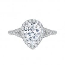 Shah Luxury 14K White Gold Pear Diamond Halo Engagement Ring with Split Shank (Semi-Mount)