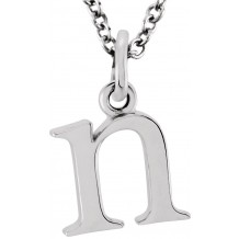 14K White Lowercase Initial n 16 Necklace