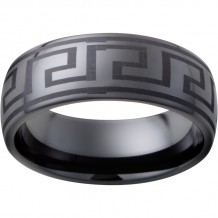 Black Diamond Ceramic Domed Band with Greek Pattern Laser Engraving