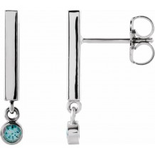 14K White Aquamarine Bar Earrings