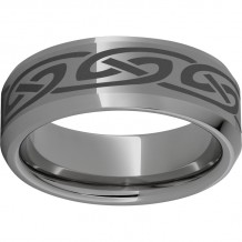 Rugged Tungsten  8mm Beveled Edge Band with Knot Laser Engraving