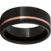 Black Diamond Ceramic Pipe Cut Band with a 1mm Off-Center 14K Rose Gold Inlay